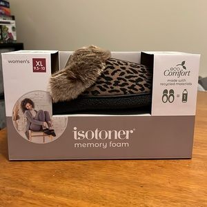Isotoner Women’s Cheetah Print Black Brown House Shoe Slippers XL 9.5-10
